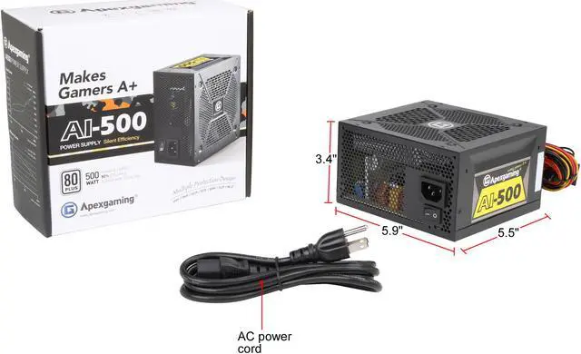 Alt view image 7 of 7 - APEX Apexgaming AI-500 500 W ATX12V / EPS12V 80 PLUS Certified Non-Modular Active PFC Power Supply