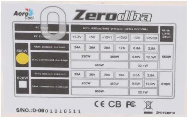 Alt view image 3 of 6 - AeroCool ZERODBA ZERODBA-S500 500 W ATX12V / EPS12V SLI Certified CrossFire Ready Modular Power Supply