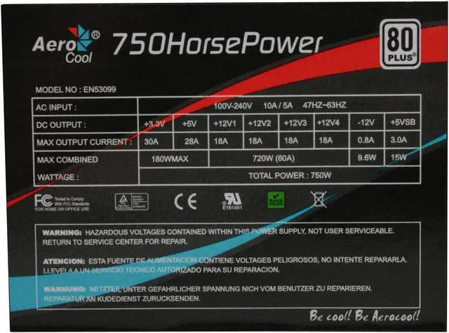 Alt view image 6 of 12 - AeroCool HorsePower 750 W ATX12V V2.2 / EPS12V V2.91 SLI Certified CrossFire Ready 80 PLUS Certified Modular Active PFC Modular LED SLI Power Supply