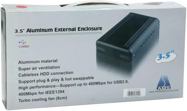 Alt view image 8 of 8 - AMS VENUS DS3 DS-PL3507CBK Aluminum 3.5" IDE USB 2.0 & FireWire 400 External Enclosure - OEM