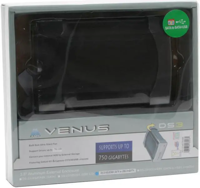 Alt view image 6 of 6 - AMS DS-2316SUESBK 3.5" SATA USB 2.0 & eSATA External Enclosure