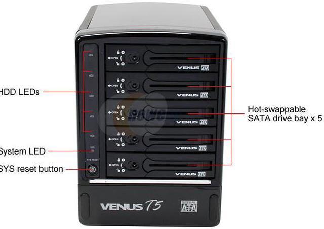 Alt view image 2 of 10 - AMS DS-2350S Aluminum Black eSATA 5 bay SATA Enclosure