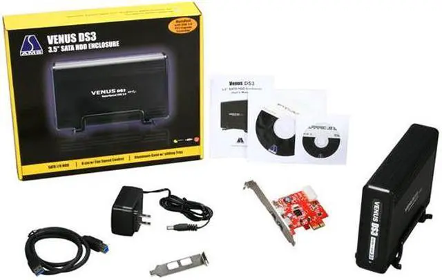 Alt view image 6 of 6 - AMS Venus DS3 DS-309PEU3 Aluminum 3.5" Black SATA USB 3.0 External Enclosure with USB3.0 PCI-E controller