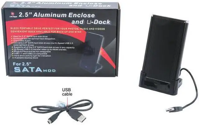 Alt view image 10 of 10 - Link Depot EN-25SATA-DK Aluminum 2.5" Black SATA USB 2.0 External Enclosure with U-Dock