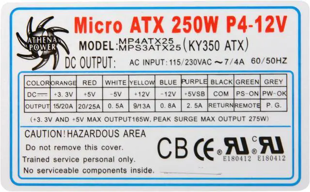 Alt view image 5 of 7 - Athena Power AP-MPS3ATX25 250W Micro PS3 / ATX12V   DELL, HP Replacement Power Supply