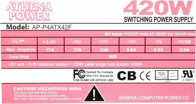 Alt view image 4 of 6 - Athena Power AP-P4ATX42F 420 W ATX12V Ver.2.2 SLI Ready CrossFire Ready Power Supply