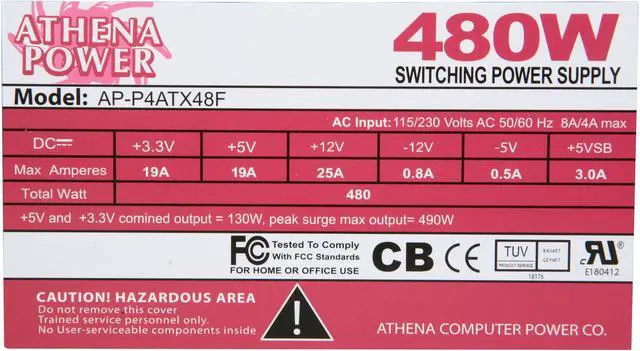 Alt view image 4 of 6 - Athena Power AP-P4ATX48F 480 W ATX12V Ver.2.2 SLI Ready CrossFire Ready Power Supply