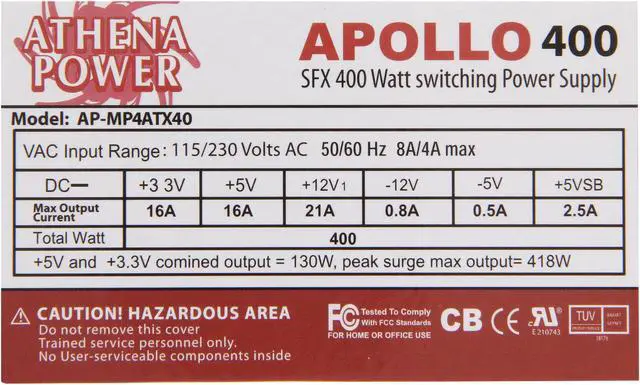 Alt view image 4 of 6 - Athena Power AP-MP4ATX40 400W ATX12V / MicroATX / SFX12V v 2.2 SLI Ready CrossFire Ready   eMachines, HP Upgrades/Replacement Power Supply