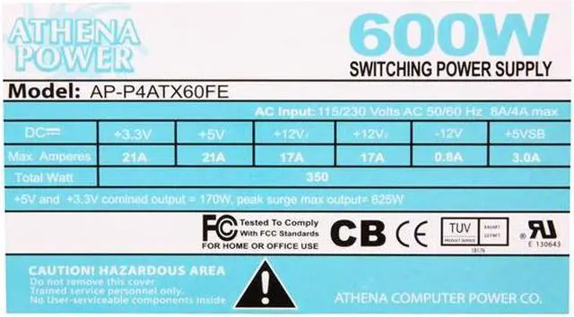 Alt view image 4 of 6 - Athena Power AP-P4ATX60FE 20+4Pin 600W Single EPS12V V2.91 SLI and CrossFire Ready Supports Intel Core i7 Server Power Supply