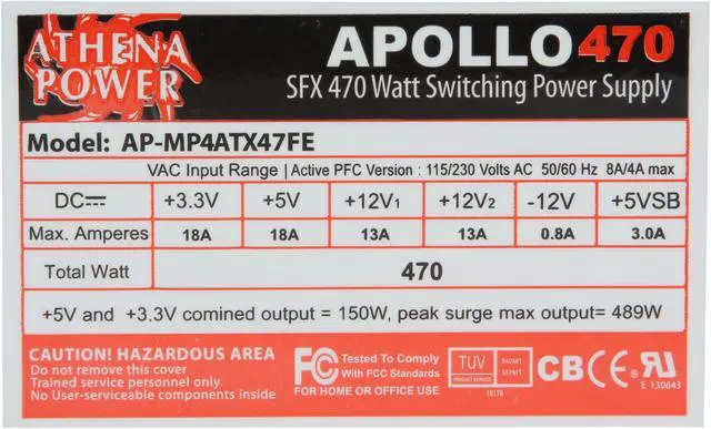 Alt view image 5 of 7 - Athena Power AP-MP4ATX47FE 470 W MicroATX / SFX12V / EPS12V / ATX V2.2 SLI Ready CrossFire Ready eMachines, HP Upgrades/Replacement Power Supply