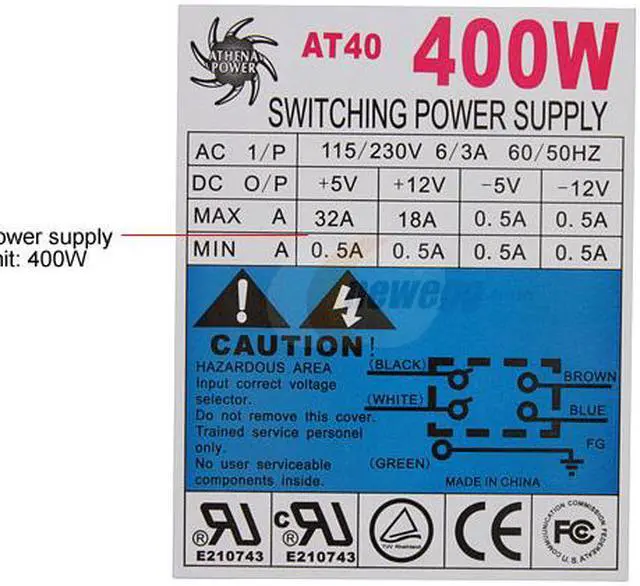 Alt view image 4 of 8 - Athena Power AP-AT40 400 W AT Power Supply