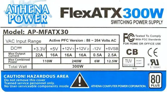 Alt view image 4 of 6 - Athena Power AP-MFATX30 300W Mini ITX / Micro FLEX ATX / ATX12V 80 PLUS BRONZE Certified Active PFC Power Supply for many HP Slimline System Upgrades/Replacement