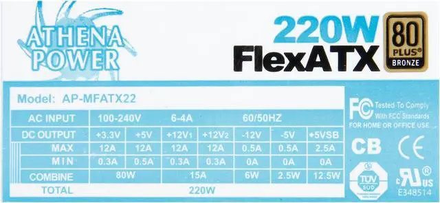 Alt view image 5 of 7 - Athena Power AP-MFATX22 220W Mini ITX / Micro FLEX ATX / ATX12V Active PFC Power Supply for many HP Slimline System Upgrades/Replacement - OEM