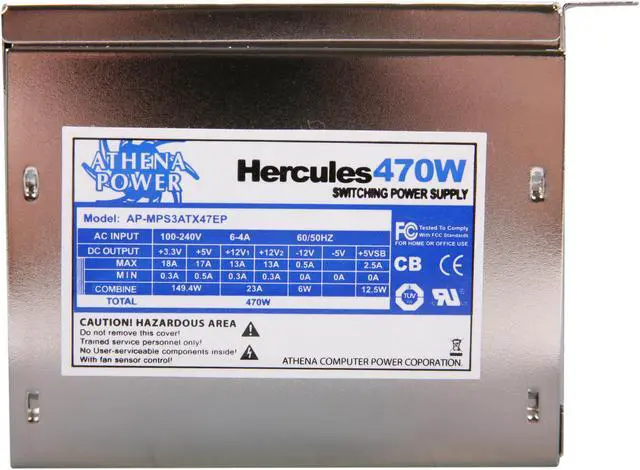 Alt view image 3 of 6 - Athena Power Hercules Series AP-MPS3ATX47EP 20+4Pin Single PS2/PS3 4"(D) EPS-12V 470W PFC