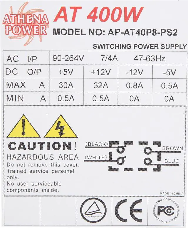 Alt view image 6 of 7 - Athena Power AP-AT40P8-PS2 IPC AT Power 400W APFC, Support 80+Automation Machine, Test Equipment OEM / ODM Welcome