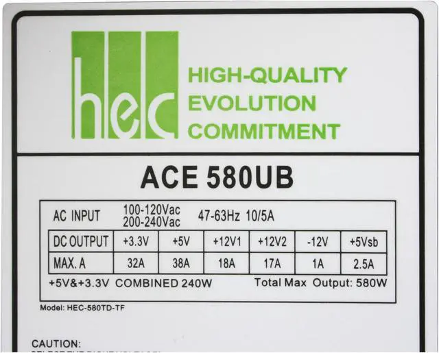 Alt view image 4 of 7 - hec ACE-580UB 580 W ATX12V SLI Certified CrossFire Ready Power Supply