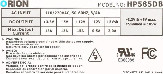 Alt view image 5 of 6 - hec HP585DB 585 W ATX12V Power Supply - Power Cord Included