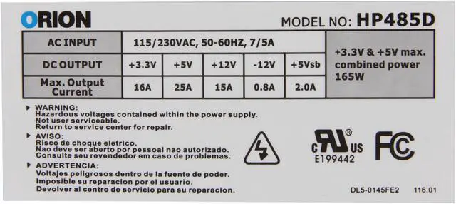 Alt view image 4 of 5 - hec HP485D 485 W ATX12V Power Supply - No Power Cord - OEM