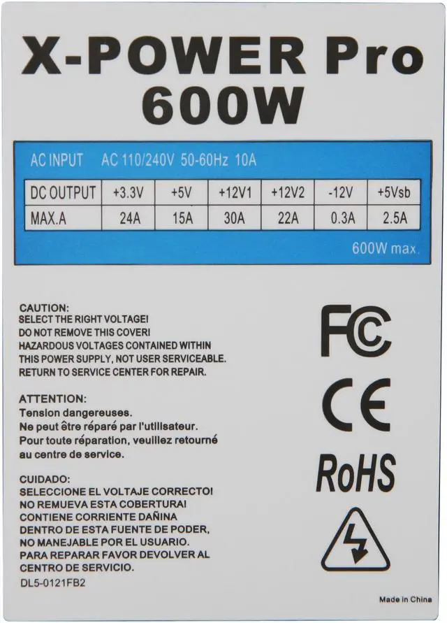 Alt view image 4 of 6 - hec X-Power Pro 600 600W Continuous @ 40°C ATX12V V2.2 SLI Ready CrossFire Ready Power Supply