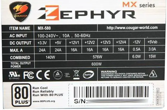 Alt view image 5 of 7 - hec ZEPHYR ZEPHY580MX 580W Continuous @ 40°C ATX12V V2.3 / SSI EPS12V SLI Certified CrossFire Certified Active PFC Power Supply