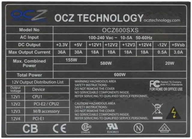 Alt view image 3 of 7 - OCZ StealthXStream OCZ600SXS 600 W ATX12V / EPS12V SLI Ready Active PFC Power Supply