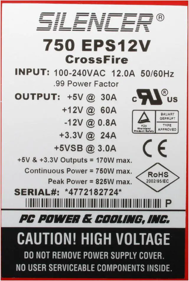 Alt view image 4 of 8 - PC Power and Cooling S75CF 750 W EPS12V SLI Certified CrossFire Ready 80 PLUS Certified Active PFC Power Supply