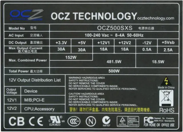 Alt view image 5 of 7 - OCZ StealthXStream OCZ500SXS 500 W ATX12V / EPS12V Active PFC Power Supply