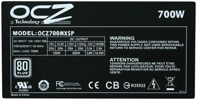 Alt view image 5 of 7 - PC Power & Cooling ModXStream Pro Series 700 Watt 80+ Semi-Modular Active PFC Performance Grade ATX PC Power Supply (OCZ700MXSP)