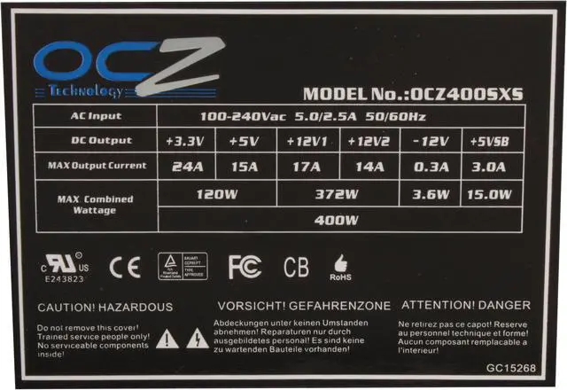 Alt view image 5 of 9 - OCZ StealthXStream OCZ400SXS 400 W ATX12V Active PFC Power Supply