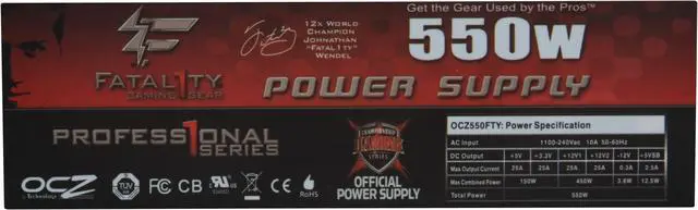 Alt view image 7 of 12 - PC Power & Cooling Fatal1ty Gaming Series 550 Watt 80+ Semi-Modular Active PFC Performance Grade ATX PC Power Supply (OCZ550FTY)