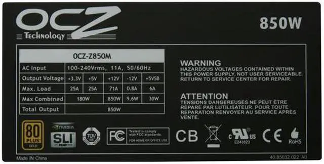 Alt view image 10 of 12 - OCZ Z Series 850W Modular 80PLUS Gold High Performance Power Supply compatible with Intel Haswell Core i3/i5/i7 and AMD Phenom