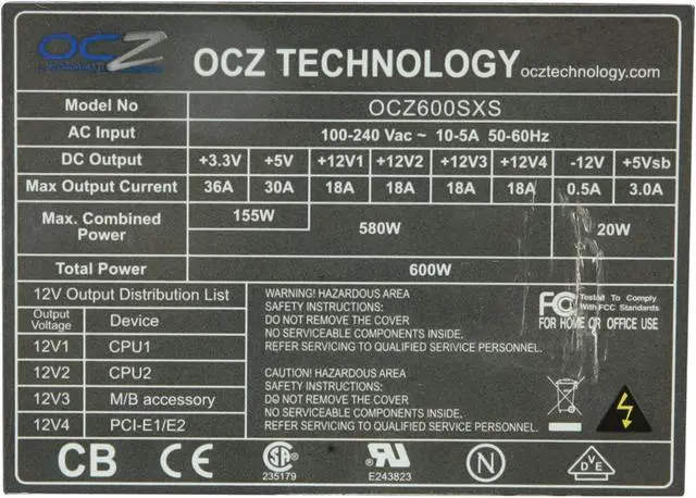 Alt view image 10 of 12 - OCZ StealthXStream OCZ600SXS-B 600 W ATX12V v2.2 / EPS12V SLI Ready Active PFC Power Supply