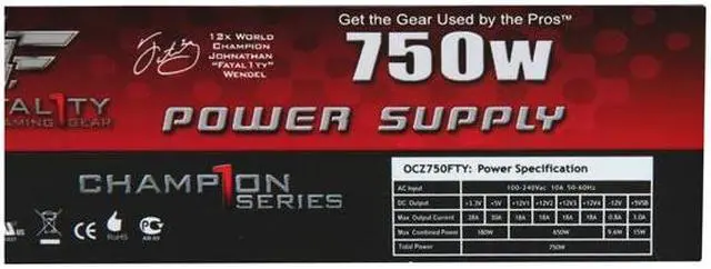 Alt view image 5 of 7 - PC Power & Cooling Fatal1ty Gaming Series 750 Watt 80+ Bronze Semi-Modular Active PFC Performance Grade ATX PC Power Supply (OCZ750FTY)