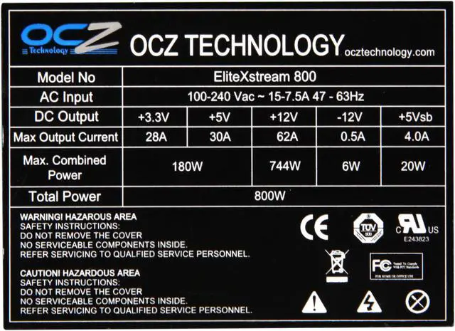 Alt view image 5 of 7 - OCZ EliteXStream OCZ800EXS-B 800 W ATX12V v2.2 / EPS12V SLI Certified CrossFire Ready 80 PLUS Certified Active PFC Power Supply