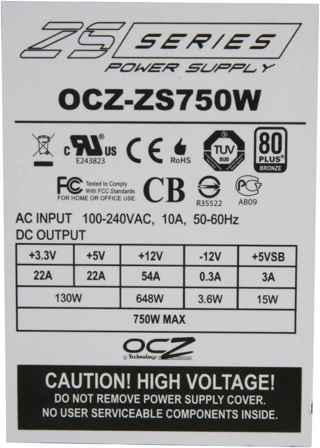Alt view image 5 of 7 - OCZ ZS Series 750W 80PLUS Bronze High Performance Power Supply compatible with Intel Sandy Bridge Core i3 i5 i7 and AMD Phenom