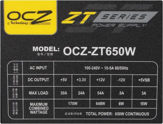 Alt view image 5 of 7 - PC Power & Cooling ZT Series 650 Watt 80+ Bronze Fully-Modular Active PFC Performance Grade ATX PC Power Supply (OCZ-ZT650W)