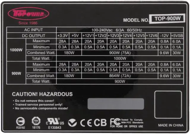 Alt view image 5 of 10 - TOPOWER POWERBIRD TOP-900W 900 W ATX12V V2.3 / EPS12V V2.92 SLI Certified CrossFire Ready 80 PLUS Certified Modular Active PFC Modular SLI Power Supply