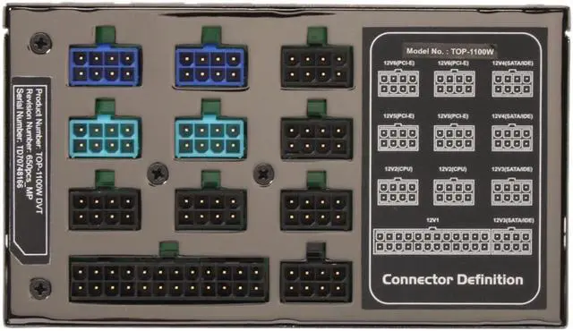 Alt view image 4 of 10 - TOPOWER POWERBIRD TOP-1100W 1100 W ATX12V V2.3 / EPS12V V2.92 SLI Ready CrossFire Ready 80 PLUS Certified Modular Active PFC Modular SLI Power Supply