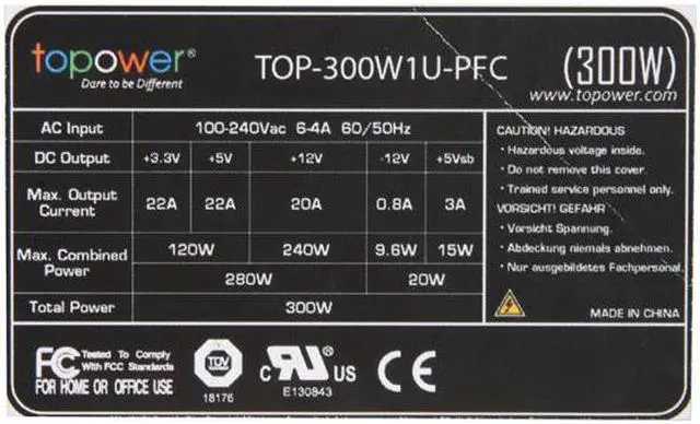 Alt view image 3 of 8 - TOPOWER TOP-300W1U-PFC 24Pin 300W Single Server Power Supply