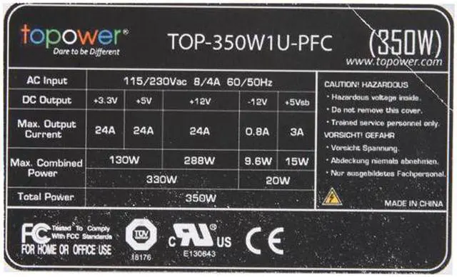 Alt view image 3 of 8 - TOPOWER TOP-350W1U-PFC 20+4Pin 350W Single Server Power Supply