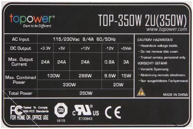 Alt view image 3 of 8 - TOPOWER TOP-350W2U 20+4Pin 350W Single Server Power Supply