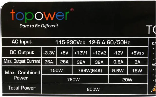 Alt view image 5 of 7 - TOPOWER TOP - 800WS 800 W ATX12V / EPS12V SLI Ready CrossFire Ready 80 PLUS SILVER Certified Active PFC Power Supply