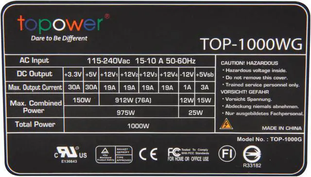 Alt view image 5 of 7 - TOPOWER TOP-1000WG 1000 W ATX12V v2.3 80 PLUS GOLD Certified Active PFC Power Supply