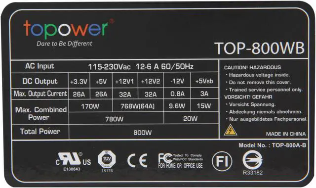 Alt view image 5 of 7 - TOPOWER Nano Series TOP-800WB 800 W ATX12V v2.3 SLI Ready CrossFire Ready 80 PLUS BRONZE Certified Modular Active PFC Power Supply