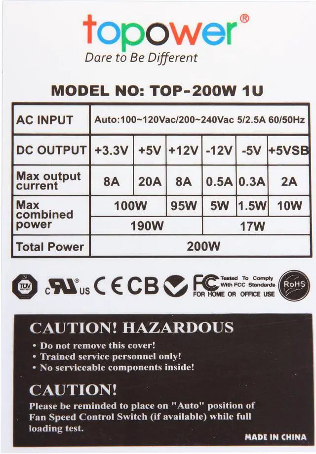 Alt view image 4 of 6 - TOPOWER TOP-200W1U 20+4Pin 200W Single Server Power Supply