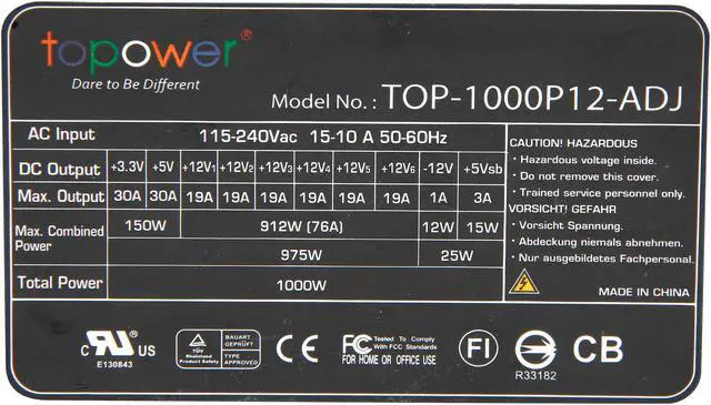 Alt view image 6 of 8 - TOPOWER TOP-1000P12-ADJ 1000W ATX12V/EPS12V Active PFC Power Supply, Support SLI and CrossFire, Semi-Modular Cable, Adjustable Voltages on Rails +3.3V, +5V, and +12V to Boost Gaming Performance