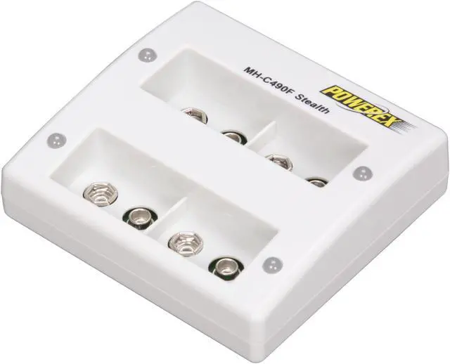 Main image of POWEREX MH-C490F-DCW Stealth Two Hour Compact 4 Bank 9-Volt Charger w/ switching & Car adaptor