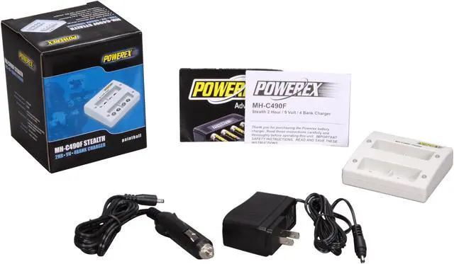 Alt view image 4 of 4 - POWEREX MH-C490F-DCW Stealth Two Hour Compact 4 Bank 9-Volt Charger w/ switching & Car adaptor