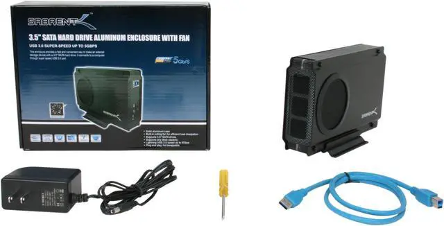 Alt view image 5 of 5 - SABRENT EC-7F83 Aluminum 3.5" Black SATA II USB 3.0 SATA External Enclosure w/ Cooling Fan