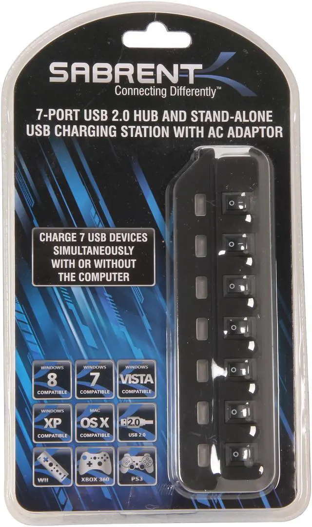 Alt view image 6 of 6 - Sabrent  USB-H7PS 7-port USB 2.0 Hub and Stand-Alone USB Charging Station with AC Adaptor